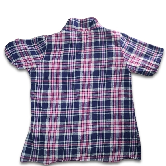 Vs PINK White Pink Blue Silver Plaid Button-Up Pajama Top - Picture 3 of 3